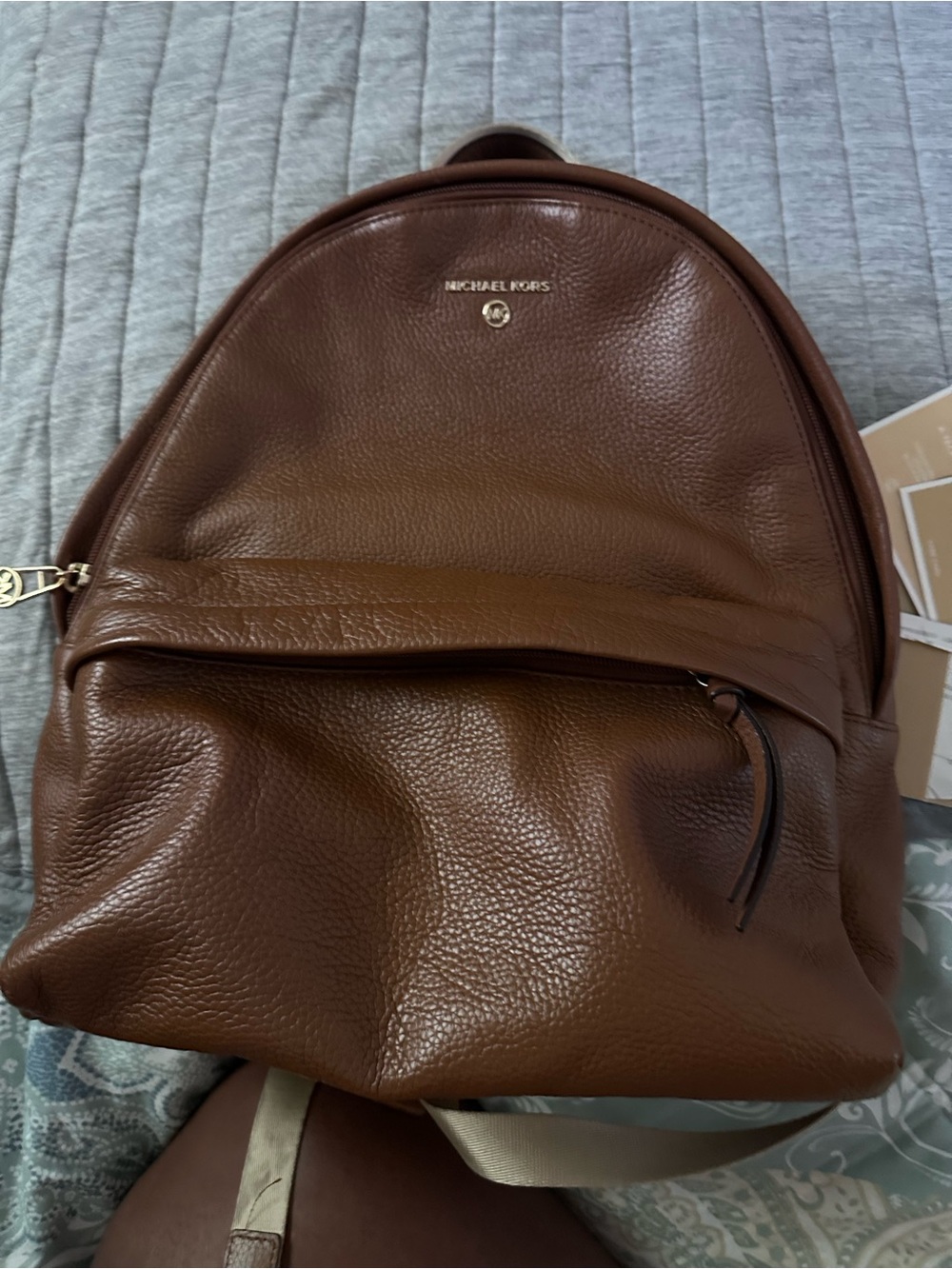 Michael Kors Chestnut Pebbled Leather Backpack with Gold Logo